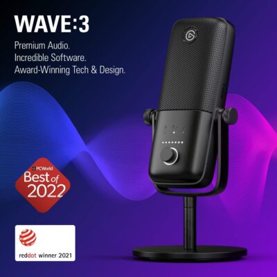 Elgato Wave:3 – Premium Studio Quality USB Condenser Microphone for Streaming, Podcast, Gaming and Home Office, Free Mixer Software, Sound Effect Plugins, Anti-Distortion, Plug n Play, for Mac, PC