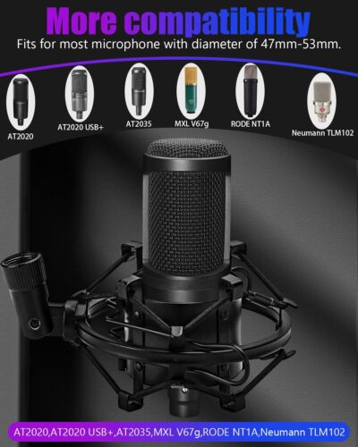 Universal Microphone Shock Mount, Mic Clip Holder for Diameter 47mm-53mm Mic Anti Vibration Adjustable High Isolation Shock Mount