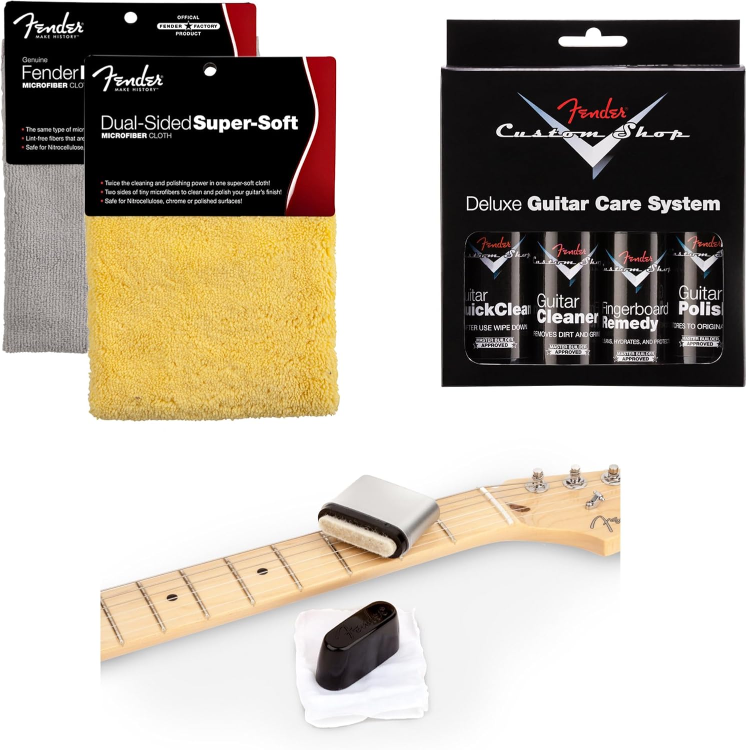 Fender American Professional II Stratocaster – Black Bundle with Case, Strap, Cable, and Guitar Cleaning Kit