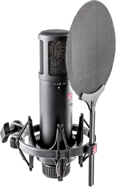 sE Electronics sE2200 Bundle: Cardioid Condenser Recording Microphone w/Shockmount, Pop Filter, 20 Hz-20 kHz, 48V Phantom, ROCKSHIELD 3 Mic Isolation Shield w/Sound Dampening Foam, 2-items