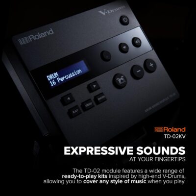 Roland TD-02KV V-Drums | Electronic Drum Kit with Expressive Playability, Noise-Reducing Features, Mesh-Head Snare, Wide Acoustic-Style Playing Layout & Optional Bluetooth Expansion | Onboard Coach
