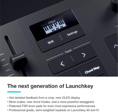 717Cyq6JEL. AC SL1500 Novation Launchkey 49 MK4 – 49 key Semi-Weighted, USB, MIDI Keyboard Controller with DAW Integration. Chord & Scale Modes, 8 Drum Pads, & Arpeggiator — Includes Software Bundle for Music Production