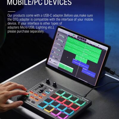 Donner MIDI Pad Beat Maker Machine Professional, Drum Machine with 16 Beat Pads, 2 Assignable Fader & Knobs and Music Production Software, USB MIDI Controller with 40 Courses, STARRYPAD