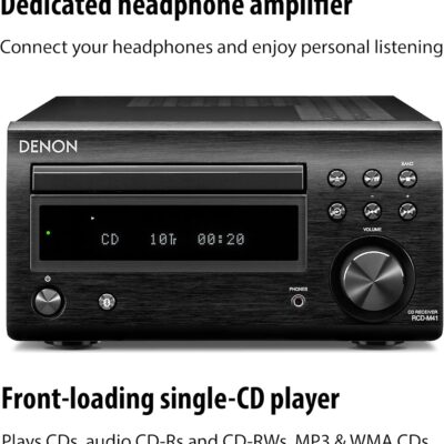 Denon D-M41 Home Theater Mini Amplifier and Bookshelf Speaker Pair – Compact HiFi CD Stereo System with Speakers, FM/AM Tuner, Wireless Bluetooth Amplifier | Perfect for Small Rooms and Home Cinema