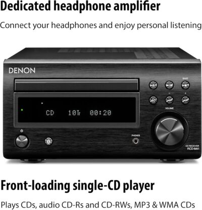 Denon D-M41 Home Theater Mini Amplifier and Bookshelf Speaker Pair – Compact HiFi CD Stereo System with Speakers, FM/AM Tuner, Wireless Bluetooth Amplifier | Perfect for Small Rooms and Home Cinema