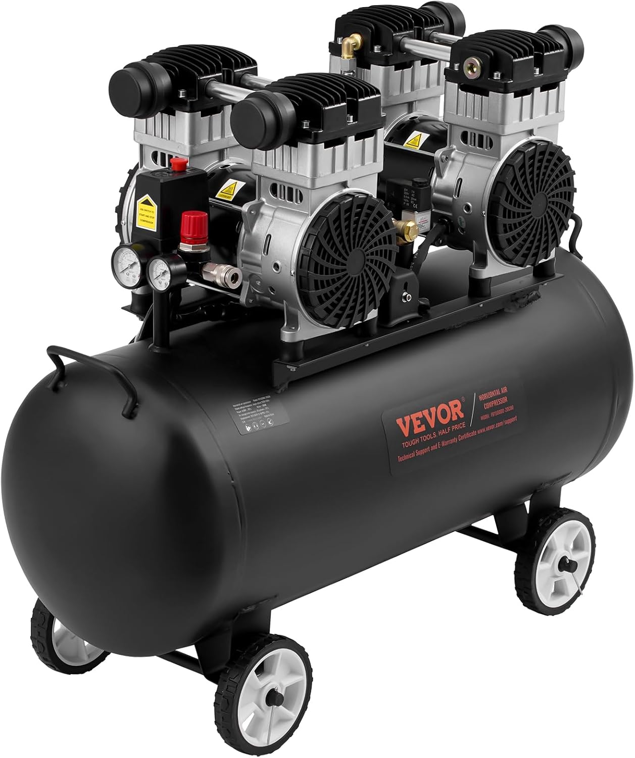 VEVOR Air Compressor, 20 Gallon Steel Tank, 4HP 10.6 CFM@90 PSI Oil Free Air Compressor & Max. 125PSI Pressure, 78dB Ultra Quiet Compressor for Auto Repair, Tire Inflation, Spray Painting (220V 60Hz)