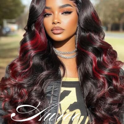 99J Burgundy Highlight Body Wave 3 Bundles Human Hair, 12A 100% Virgin Burgundy and Black Colored Human Hair Bundles Thick Track Ombre Red 99J Brazilian Quick Wavy Weaves Sew In Remy 12 14 16 In