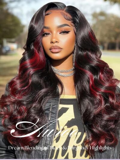 99J Burgundy Highlight Body Wave 3 Bundles Human Hair, 12A 100% Virgin Burgundy and Black Colored Human Hair Bundles Thick Track Ombre Red 99J Brazilian Quick Wavy Weaves Sew In Remy 12 14 16 In