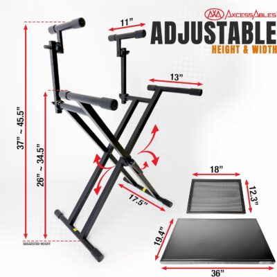 AxcessAbles Portable Two-Tier DJ Table Stand| Two Tier Piano Keyboard Stand for Sheet Music and Tablet | DJ Laptop and Controller Stand | Music Production Workstation | Booth Stand