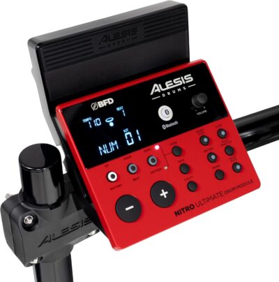 Alesis Nitro Ultimate Electric Drum Set with Dual Zone Quiet Mesh Pads, Movable Hi-Hat, 640 Authentic BFD Sounds and 52 Kits, Bluetooth, Drumeo, USB MIDI, Double Kick Compatible