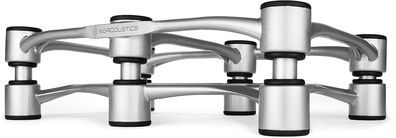IsoAcoustics Aperta Series Isolation Speaker Stands with Tilt Adjustment: Aperta300 (11.8 W x 7.9 D) Silver (Single)