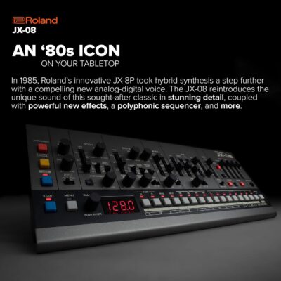 Roland JX-08 Sound Module Boutique Synthesizer – Compact, Modern Reissue of the Legendary Roland JX-8P from 1985 with New Effects, Polyphonic Sequencer, and More – Lightweight, Portable, Black