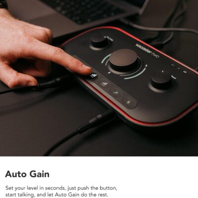 Focusrite Vocaster Two — Podcasting Interface for Recording Host and Guest. 2 Mic Inputs and Headphone Outputs, with Auto Gain, Enhance, and Mute. Small, Lightweight, and Powered by Computer