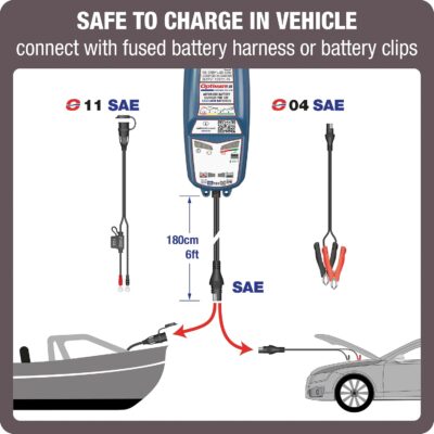 Tecmate Optimate 5 Start/Stop, TM-221-4A, 6-Step 12V 4A Battery Saving Charger-Tester-maintainer