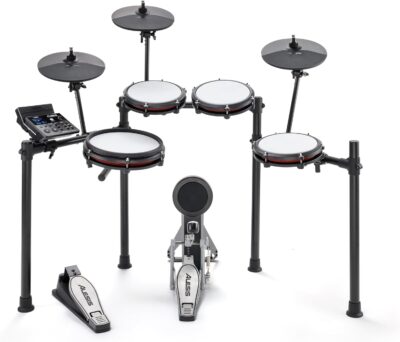 Alesis Nitro Max Kit Compact Electric Drum Kit with Quiet Mesh Pads, 10 Dual-Zone Snare, Bluetooth, 440+ BFD Sounds, Drumeo, USB MIDI, Kick Pedal
