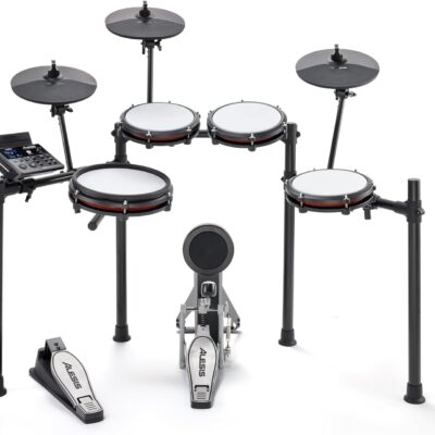 Alesis Nitro Max Kit Compact Electric Drum Kit with Quiet Mesh Pads, 10 Dual-Zone Snare, Bluetooth, 440+ BFD Sounds, Drumeo, USB MIDI, Kick Pedal