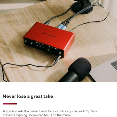 Focusrite Scarlett 2i2 4th Gen USB Audio Interface for Recording, Songwriting, Streaming and Podcasting — High-Fidelity, Studio Quality Recording, and All the Software You Need to Record