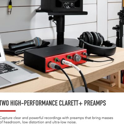 Focusrite Clarett+ 2Pre USB-C Bus-Powered Audio Interface for Music Production, with Two Professional Quality Pre-Amps and Powerful and Transparent Headphone Outputs/Instrument Inputs