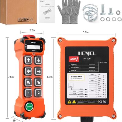 8 Channel Button Wireless Crane Remote Control Industrial Radio Overhead Bridge Hoist Crane Controller 2 Transmitters and Receiver H108 12-65V