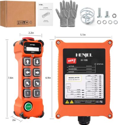 8 Channel Button Wireless Crane Remote Control Industrial Radio Overhead Bridge Hoist Crane Controller 2 Transmitters and Receiver H108 12-65V