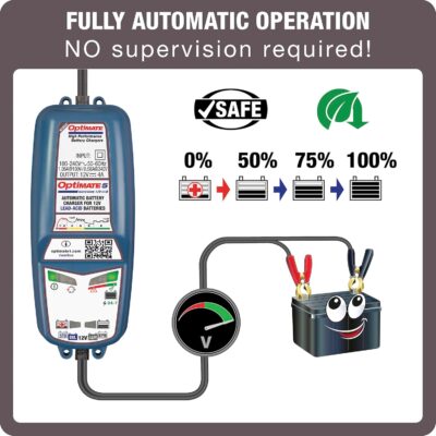 Tecmate Optimate 5 Start/Stop, TM-221-4A, 6-Step 12V 4A Battery Saving Charger-Tester-maintainer