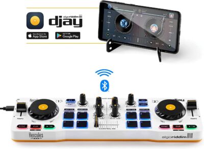 Hercules DJControl Mix – Bluetooth Wireless DJ Controller for Smartphones (iOS and Android) – dJay app – 2 Decks, White