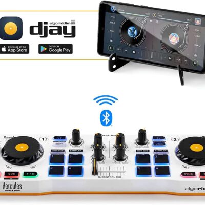 Hercules DJControl Mix – Bluetooth Wireless DJ Controller for Smartphones (iOS and Android) – dJay app – 2 Decks, White