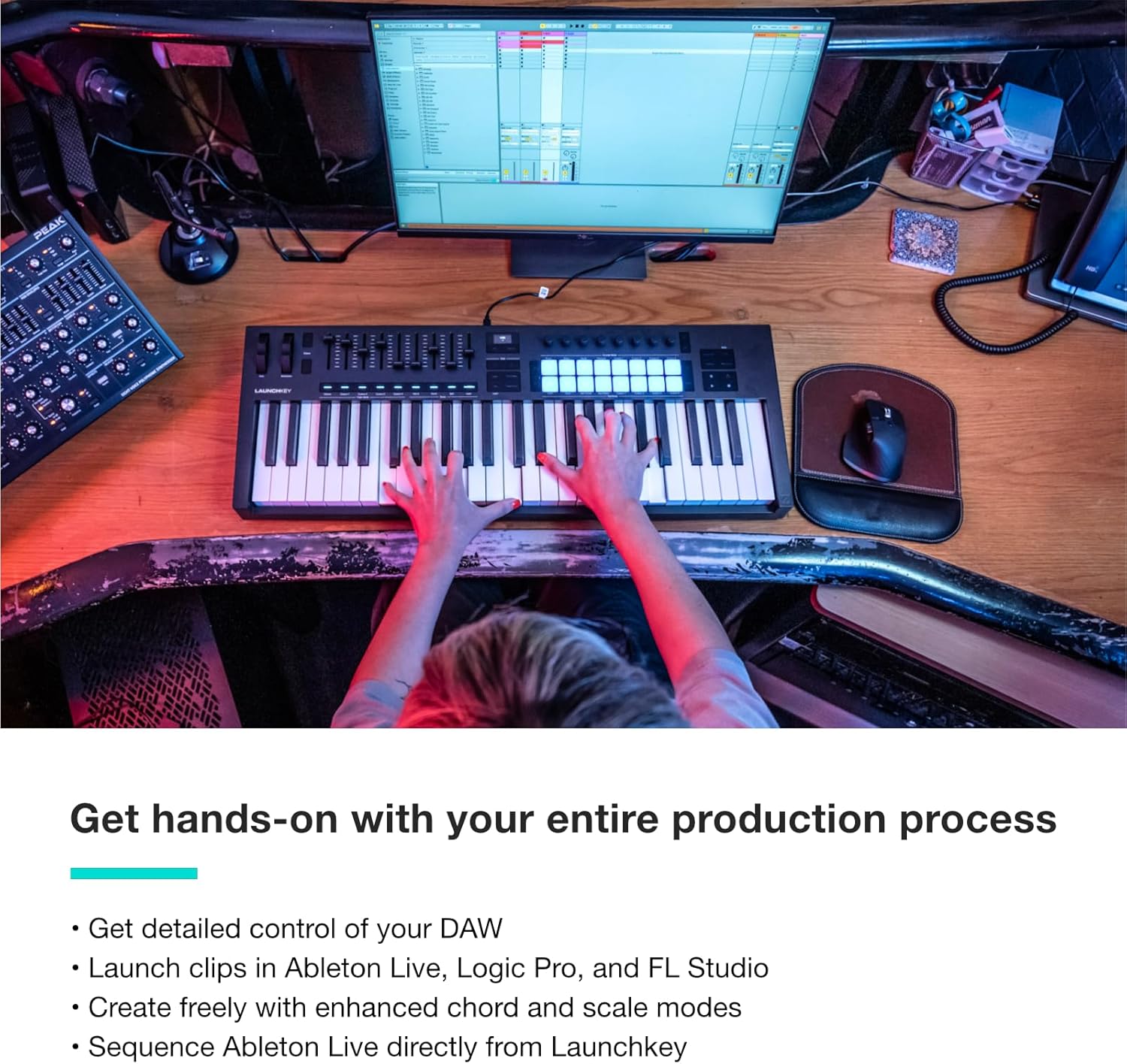 Novation Launchkey 49 MK4 – 49 key Semi-Weighted, USB, MIDI Keyboard Controller with DAW Integration. Chord & Scale Modes, 8 Drum Pads, & Arpeggiator — Includes Software Bundle for Music Production