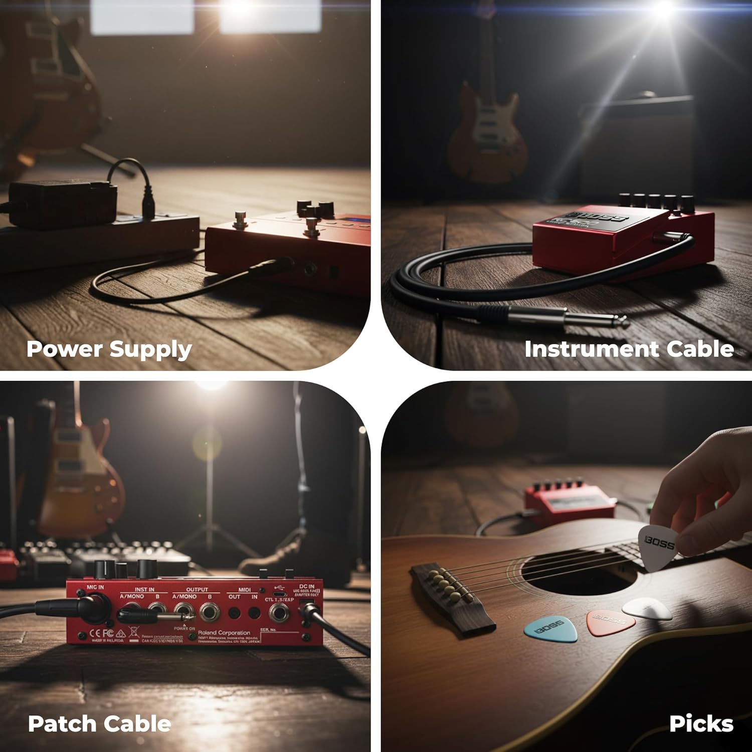 Boss RC-500 Loop Station Bundle with Gearlux Power Supply, Instrument Cable, Patch Cable, and Picks
