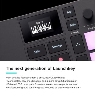 71ANPhkCeUL. AC SL1500 Novation Launchkey Mini 37 MK4 — Portable 37 Mini-Key, USB, MIDI Keyboard Controller with DAW Integration. Chord Mode, Scale Mode, Drum Pads, and Arpeggiator. Includes Music Creation Software Bundle