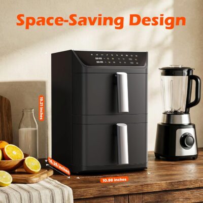 71AovrKYdRL. AC SL1500 Dual Basket Air Fryer, 12.6QT Family-Size for 10โ12 People, XL Basket for 6LB Whole Chicken, DoubleStack Compact Design, 10-in-1 Functions with Reheat, Dehydrate & SyncFinish, Dishwasher-Safe, Black