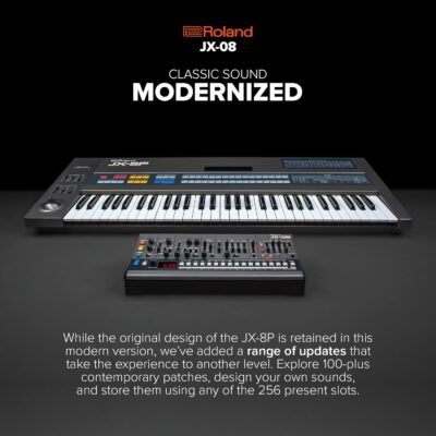 Roland JX-08 Sound Module Boutique Synthesizer – Compact, Modern Reissue of the Legendary Roland JX-8P from 1985 with New Effects, Polyphonic Sequencer, and More – Lightweight, Portable, Black