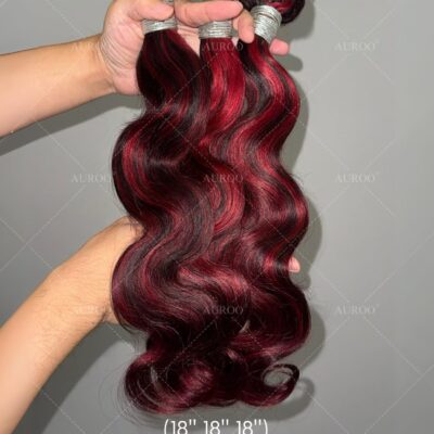 99J Burgundy Highlight Body Wave 3 Bundles Human Hair, 12A 100% Virgin Burgundy and Black Colored Human Hair Bundles Thick Track Ombre Red 99J Brazilian Quick Wavy Weaves Sew In Remy 12 14 16 In