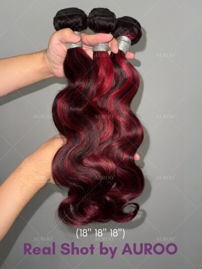 99J Burgundy Highlight Body Wave 3 Bundles Human Hair, 12A 100% Virgin Burgundy and Black Colored Human Hair Bundles Thick Track Ombre Red 99J Brazilian Quick Wavy Weaves Sew In Remy 12 14 16 In