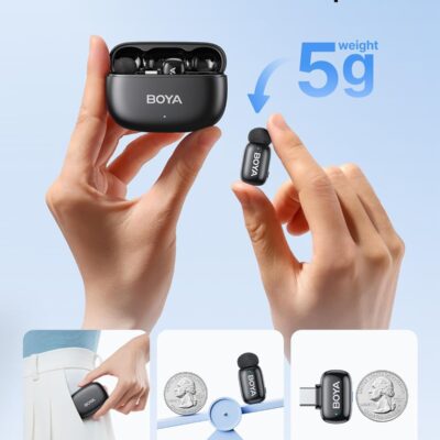 BOYA mini 2 Wireless Lavalier Microphones for iPhone 15/16/17 & Android, AI Noise Cancellation, App Control, 30H Battery Life with Charging Case, Lapel Microphone Wireless for Video Recording Vlogging