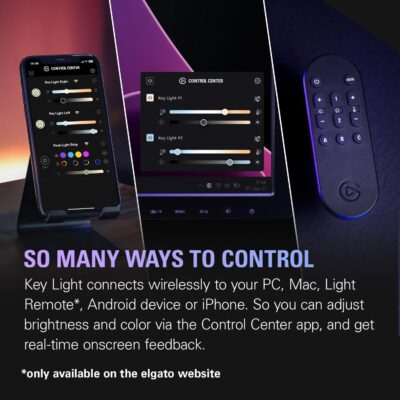 Elgato Key Light – Professional 2800 lumens Studio Light with Desk clamp for Streaming, Recording and Video Conferencing, Temperature and Brightness app-Adjustable on Mac, PC, iOS, Android