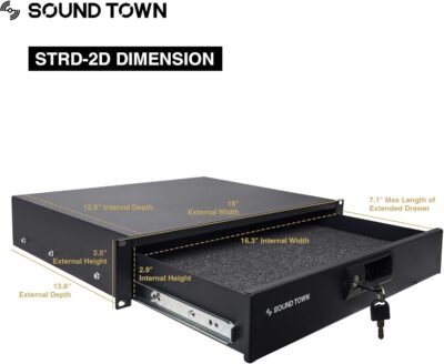 Sound Town High-Quality 1/2 (12mm) Plywood 8U PA DJ Pro Audio Rack/Road ATA Case with 11U Slant Mixer Top, Locking Drawer, 20.2 Rackable Depth and Casters (STMR-8D2)