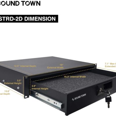 Sound Town High-Quality 1/2 (12mm) Plywood 8U PA DJ Pro Audio Rack/Road ATA Case with 11U Slant Mixer Top, Locking Drawer, 20.2 Rackable Depth and Casters (STMR-8D2)