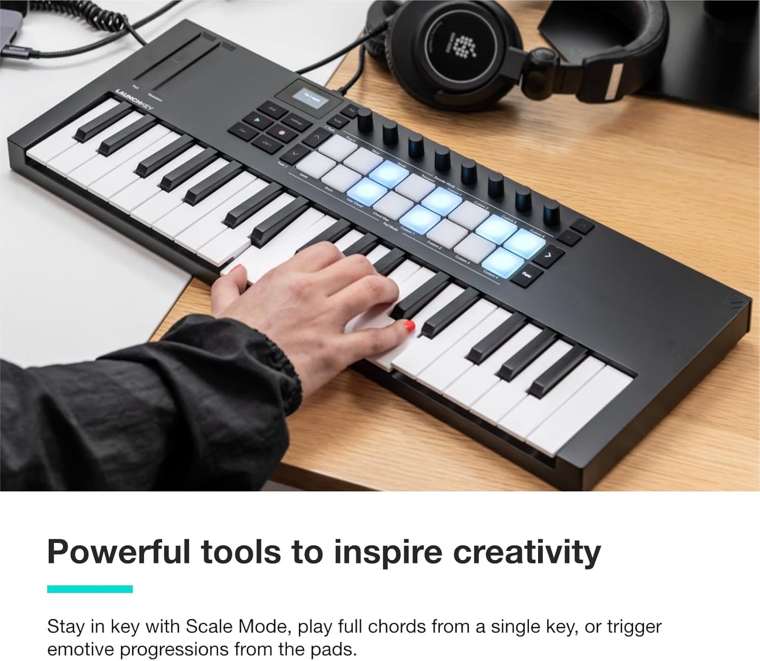 Novation Launchkey Mini 37 MK4 — Portable 37 Mini-Key, USB, MIDI Keyboard Controller with DAW Integration. Chord Mode, Scale Mode, Drum Pads, and Arpeggiator. Includes Music Creation Software Bundle