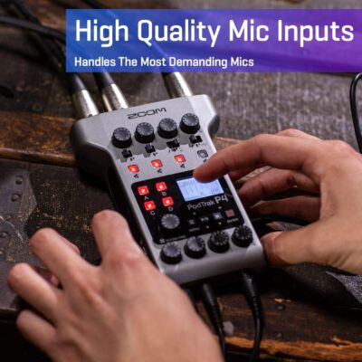 71CBlQ B 0L. AC SL1440 Zoom PodTrak P4 Podcast Recorder with 4 XLR Mic Inputs, 4 Headphone Outputs, Phone & USB Input for Remote Interviews, Sound Pads, 2-In/2-Out USB Audio Interface, Battery Powered