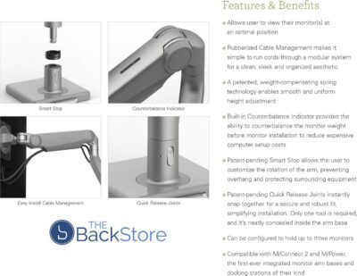 71COO64iAvL. AC SL1500 1774043504 5373 Humanscale M8.1 Adjustable Monitor Arm with Two Piece Clamp Mount and Base – Silver M81CMSBTB