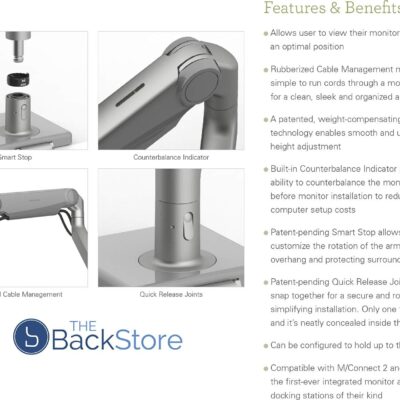 71COO64iAvL. AC SL1500 1774043504 5373 Humanscale M8.1 Adjustable Monitor Arm with Two Piece Clamp Mount and Base – Silver M81CMSBTB