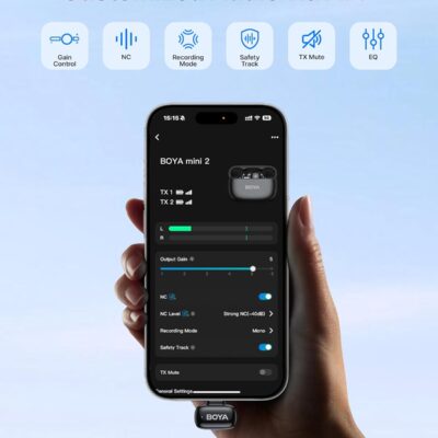 BOYA mini 2 Wireless Lavalier Microphones for iPhone 15/16/17 & Android, AI Noise Cancellation, App Control, 30H Battery Life with Charging Case, Lapel Microphone Wireless for Video Recording Vlogging
