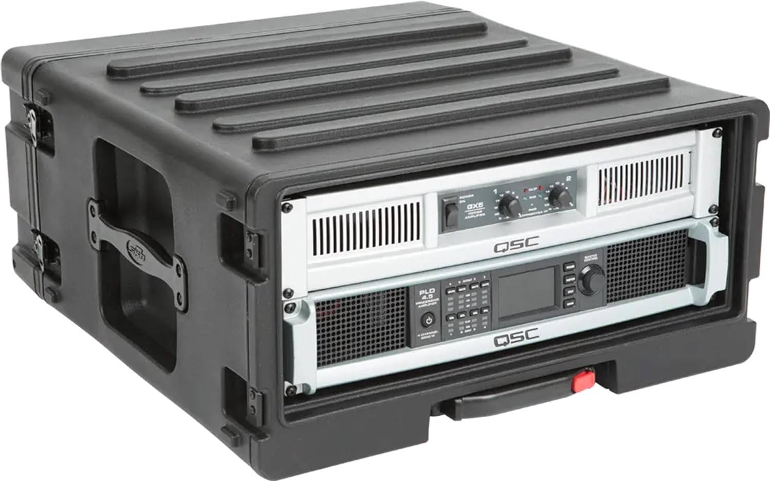 SKB 4U rSeries Rolling Rack with Integrated Back Wheels and 1-Touch Pull Handle, Comes with 4 Rack Units and Interlocking Molded Stacking Bars