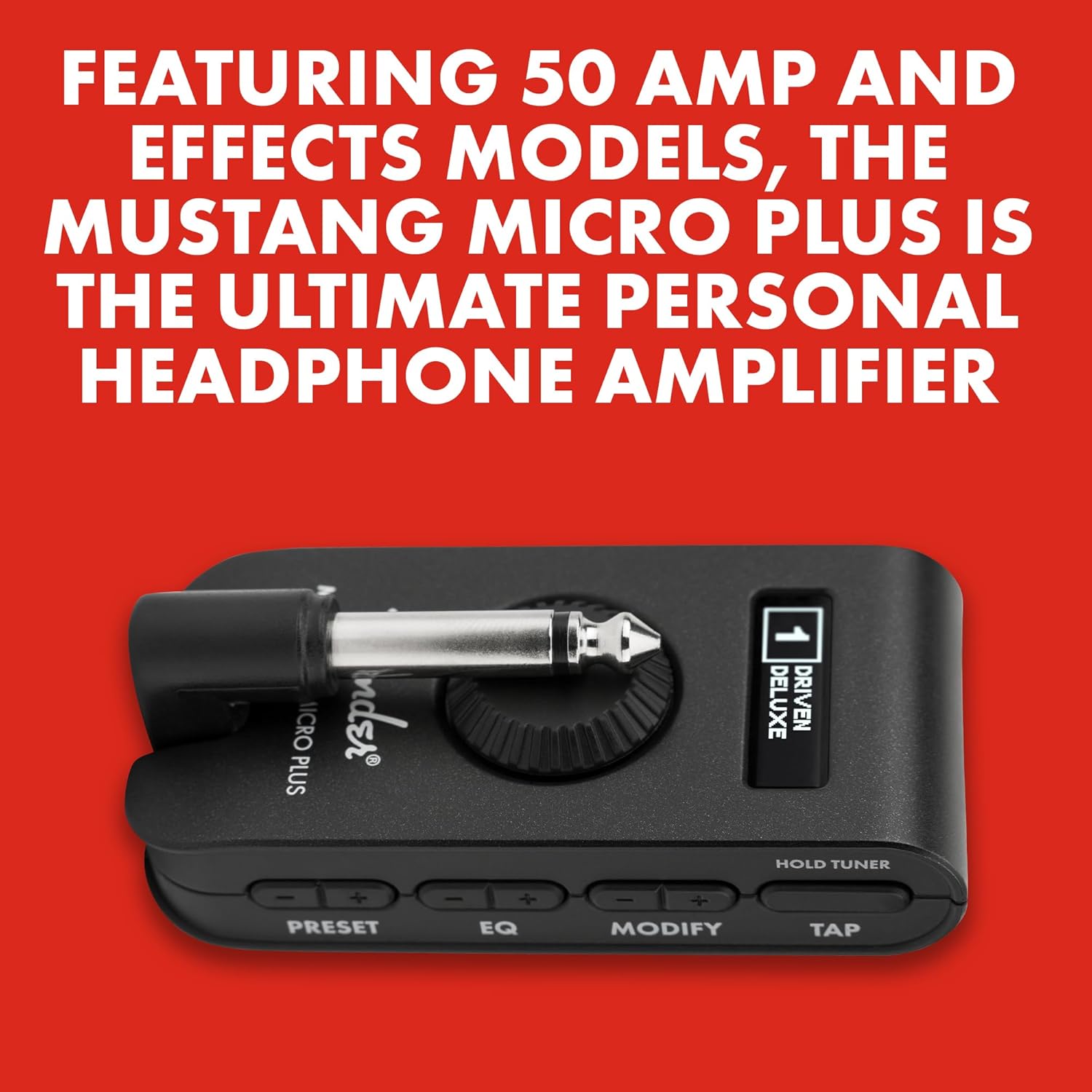 Fender Mustang Micro Plus Headphone Amplifier, Bluetooth Audio Streaming and 50 Amp and Effects Models, with 2-Year Warranty