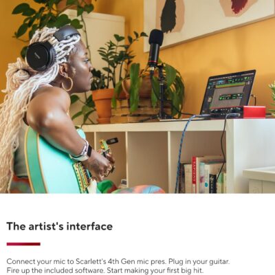 Focusrite Scarlett 2i2 4th Gen USB Audio Interface for Recording, Songwriting, Streaming and Podcasting — High-Fidelity, Studio Quality Recording, and All the Software You Need to Record