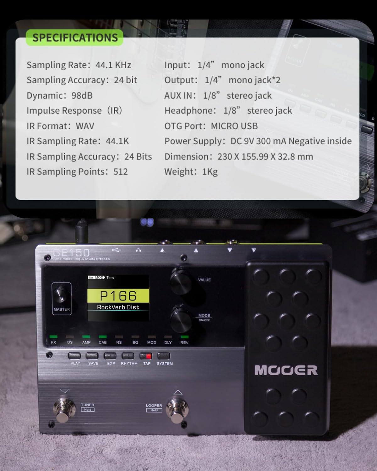 MOOER GE150 Electric Guitar Amp Modelling Multi Effects Pedal Portable Multi Effects Processor with Expression & IR Loading for Live show, Live Streaming, Home Studio, Guitar Practice
