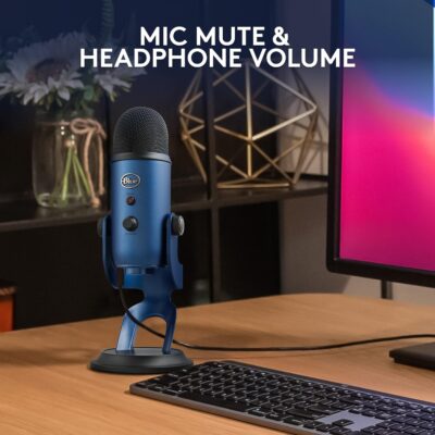 Logitech Creators Blue Yeti USB Microphone for PC, Mac, Gaming, Streaming, Podcasting, Studio and Computer Condenser Mic with Blue VO!CE Effects, 4 Pickup Patterns, Plug and Play – Midnight Blue