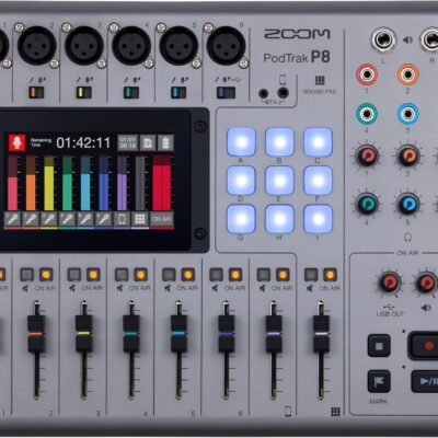 Zoom PodTrak P8 Portable Multitrack Podcast Recorder + BTA-2 Bluetooth Adapter for PodTrak Recorders + Cleaning kit + Wire Straps