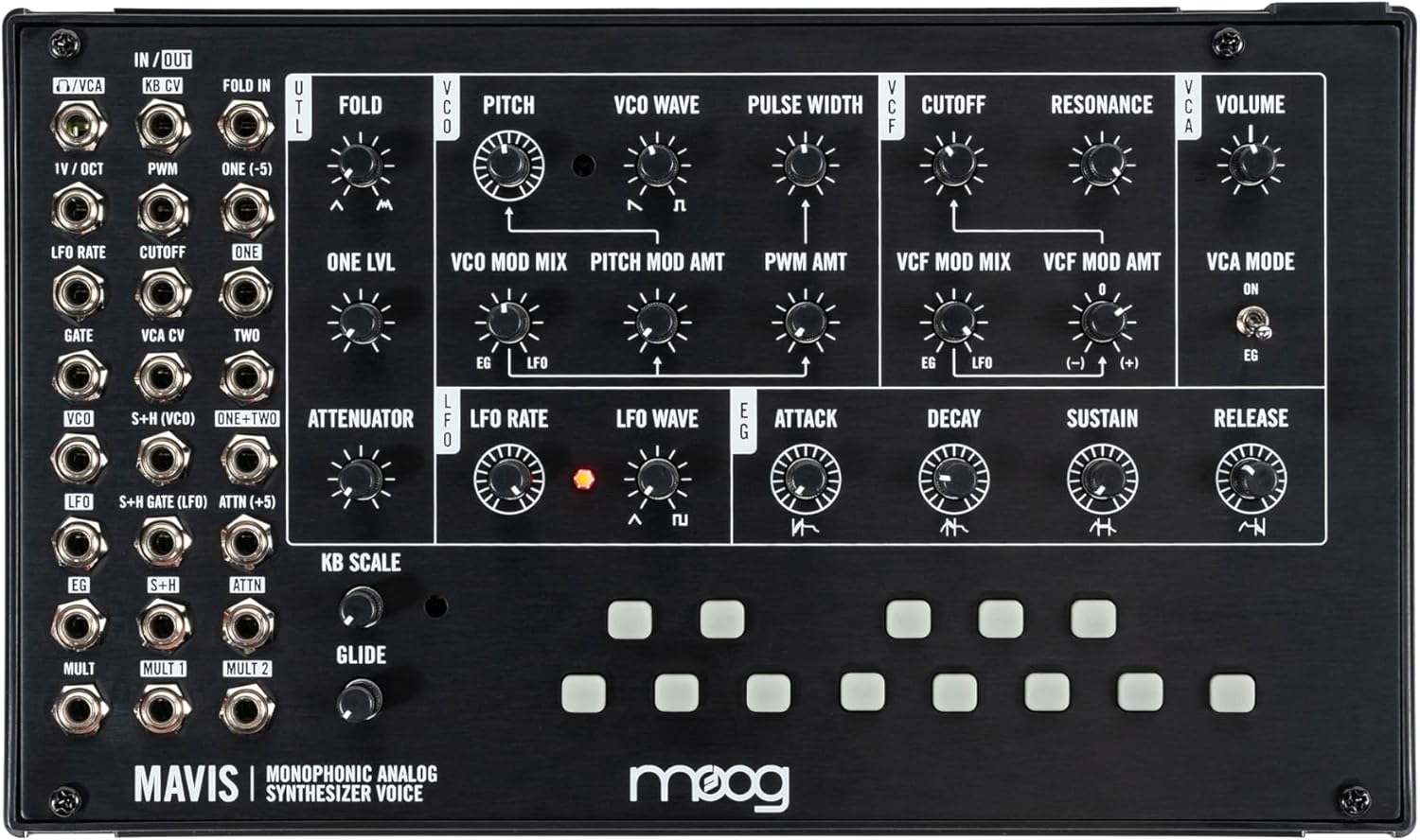 MOOG Mavis – Standalone Semi-Modular Analog Synthesizer Kit with Keyboard; Analog Oscillator, Filter, Envelope Generator; Wavefolder; and Dust Cover